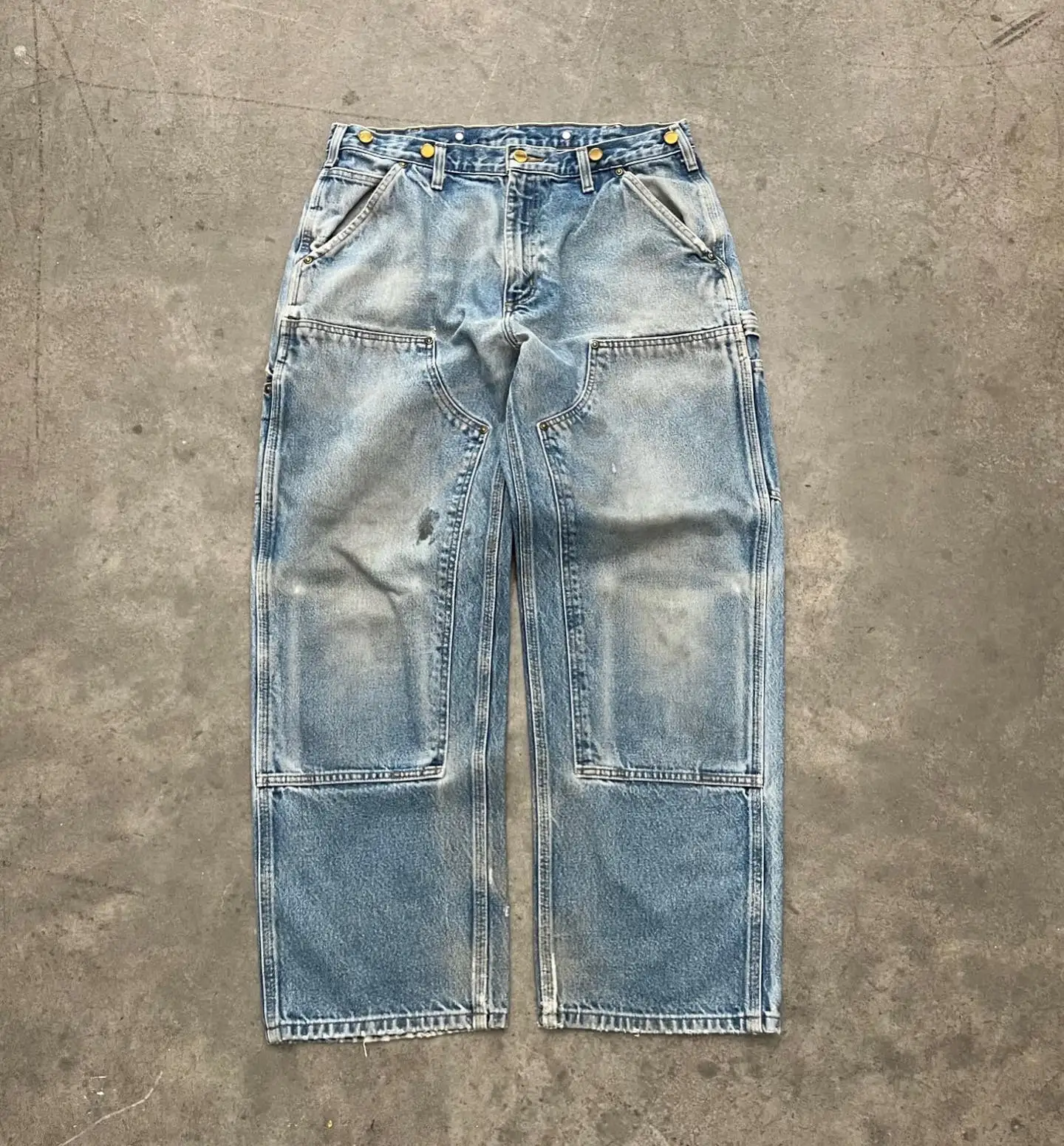 Mens Solid Double Knee Pants Work Denim Jeans Painter Custom Wide Leg Jeans Cargo Pants Mens Jeans Carpenter Pants Men