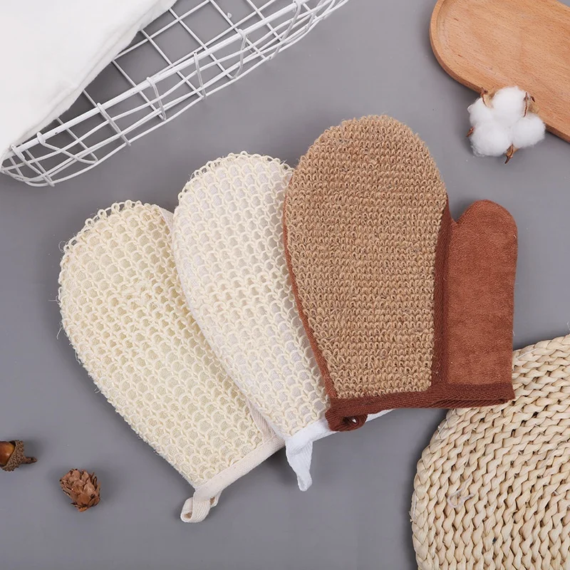 100% Natural Sisal Cotton Hemp Fiber Loofah Exfoliating Remove Dead Skin Sponge Scrubber Bath Glove