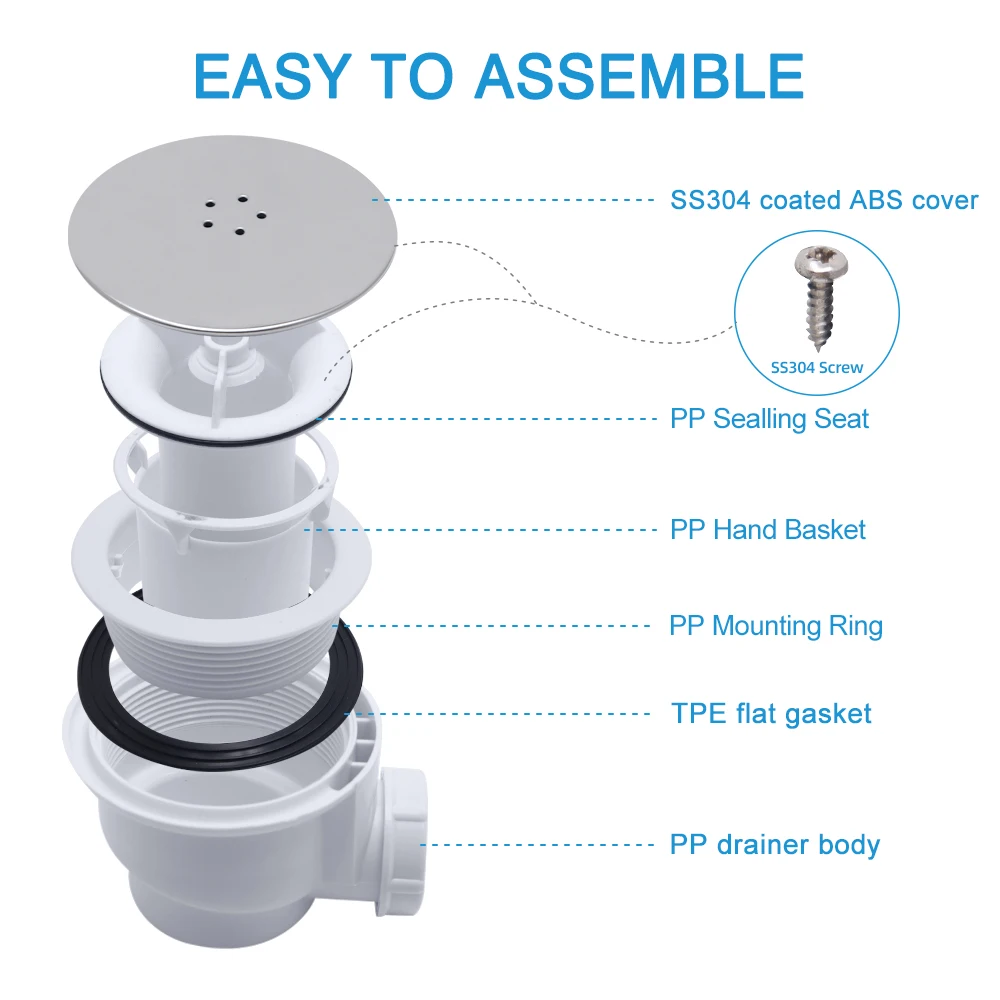 GUIDA 718038 High Quality Factory Supply PP Main Body 90mm Hole Size Fast Flow Shower Waste Drain with SS304 Coated ABS Cover