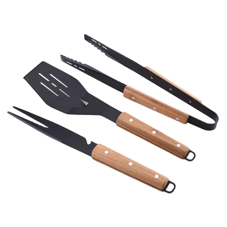 Лидер продаж на amazon, набор инструментов для барбекю на открытом воздухе, набор из 3 предметов для барбекю с антипригарным покрытием из нержавеющей стали