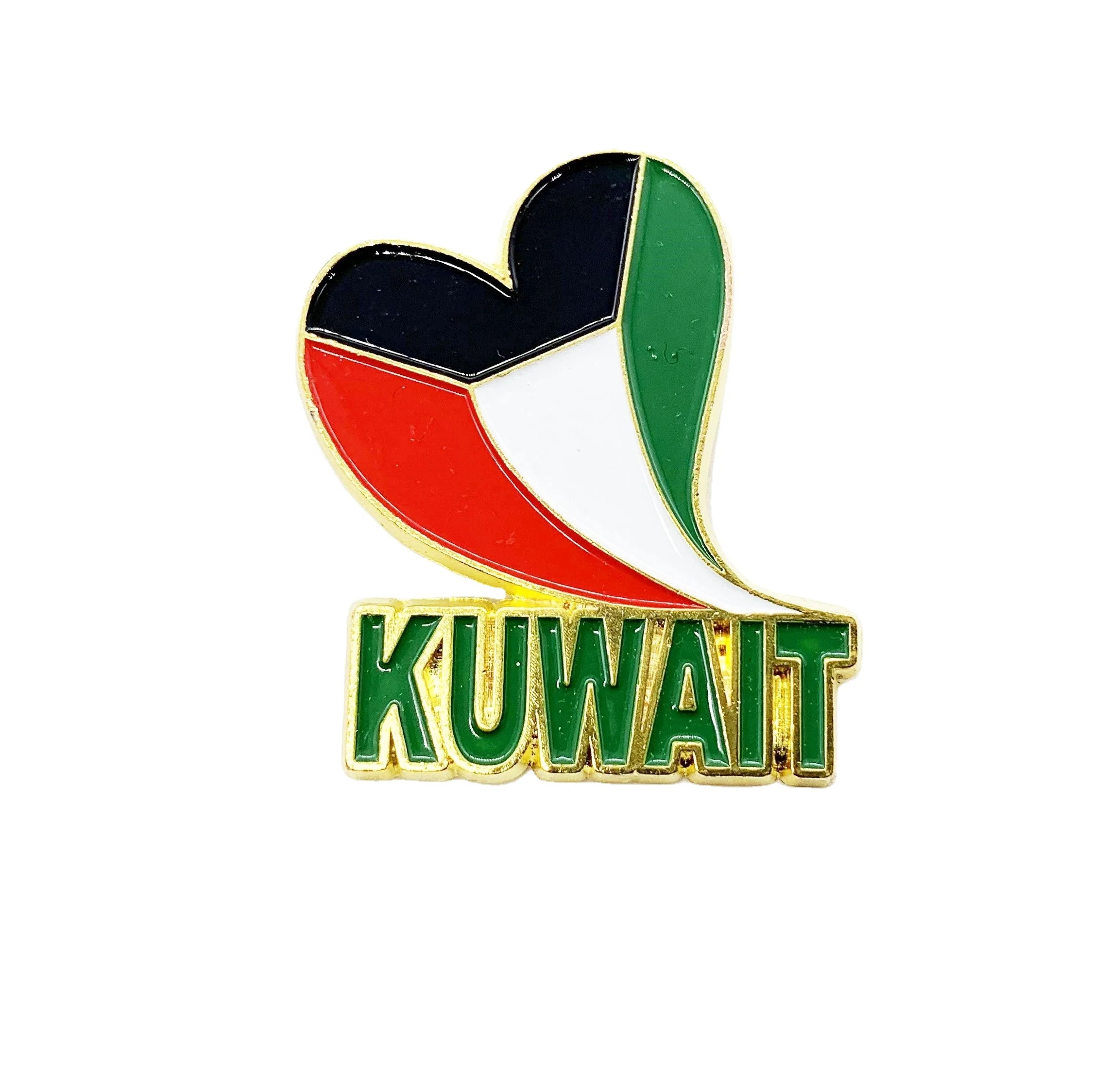 Kuwait custom logo zinc alloy new design soft enamel Kuwait high quality gold silver metal gold flag color pin badge