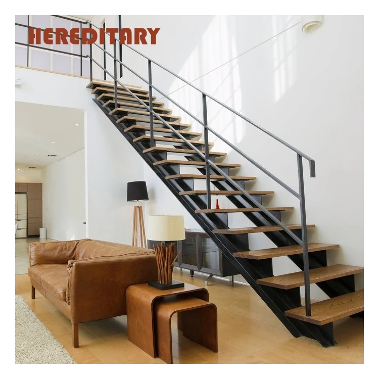 modern iron staircase pictures indoor straight stairs  mono stringer staircase with cable railing center beam stairs