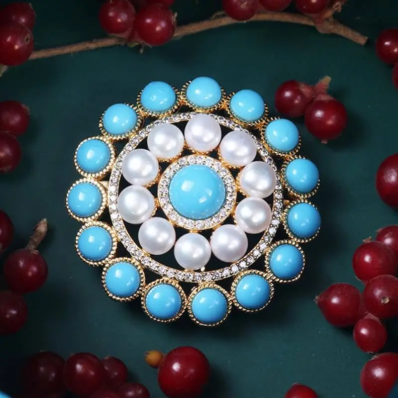 
Personalized Opal Turquoise Old Fashioned Shawl Pin Elegant Circonia Brooch 