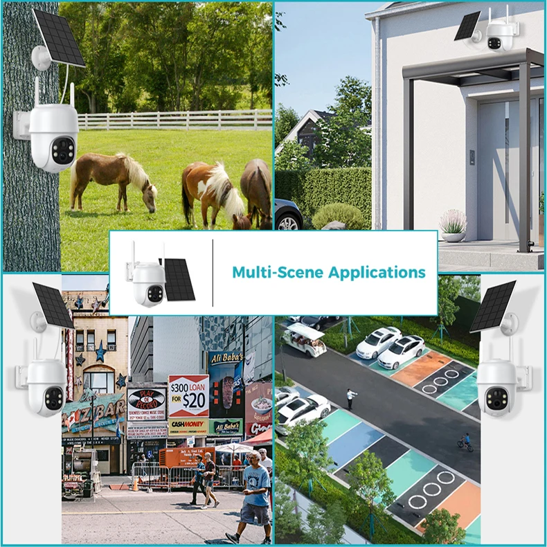 Solar Panel 3MP Wireless Surveillance Security Motion Detection Pan Tilt CCTV PTZ Waterproof Smart Outdoor Battery Wifi Camera