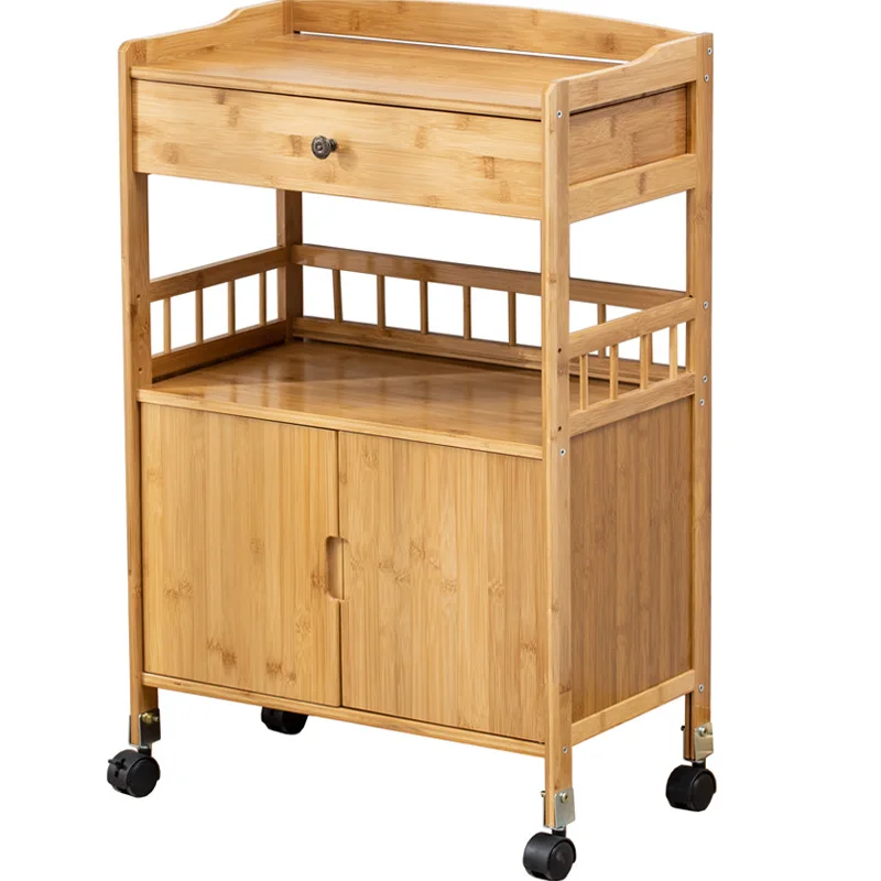 Rack Tool Car Three Layer Hair Salon Locker Solid Beauty Table Drawer Bamboo Trolley Storage Cart