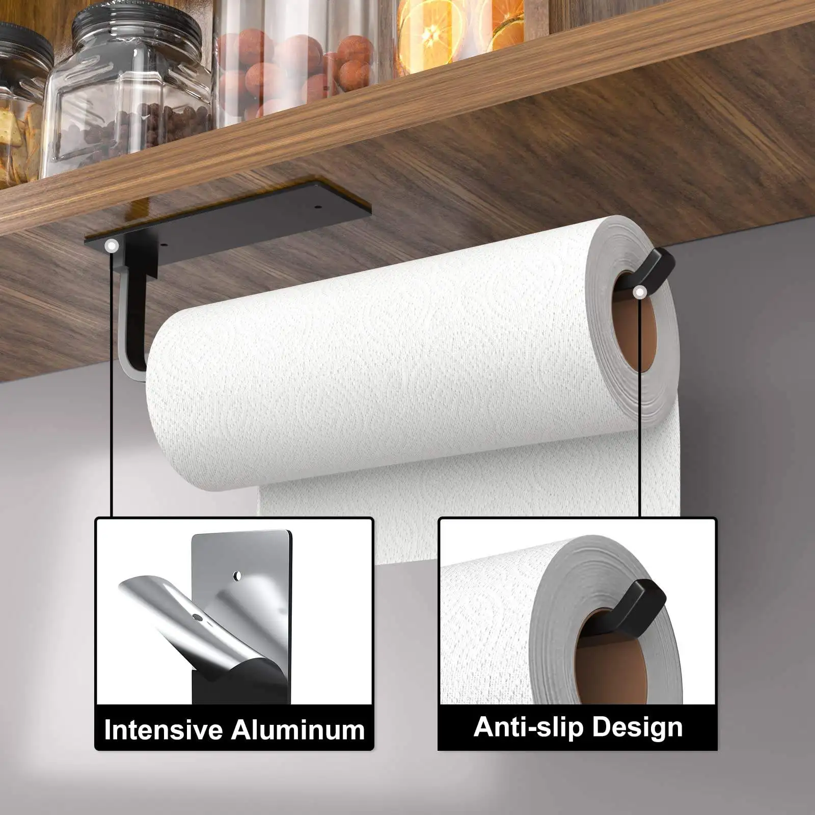 Matte Black Paper Towel Rack Under Cabinet for Kitchen Upgraded Aluminum Kitchen Roll Holder Paper Towel Holder