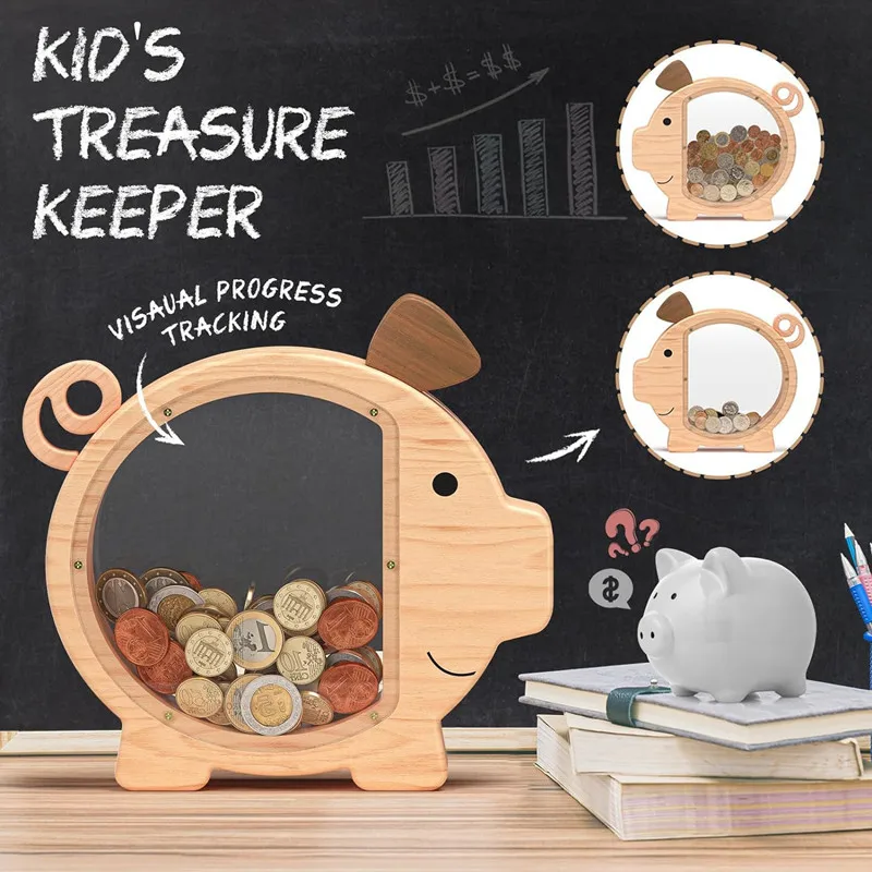 Piggy Bank Wooden Money Box for Children Personalised Money Box Removable Coin Bank