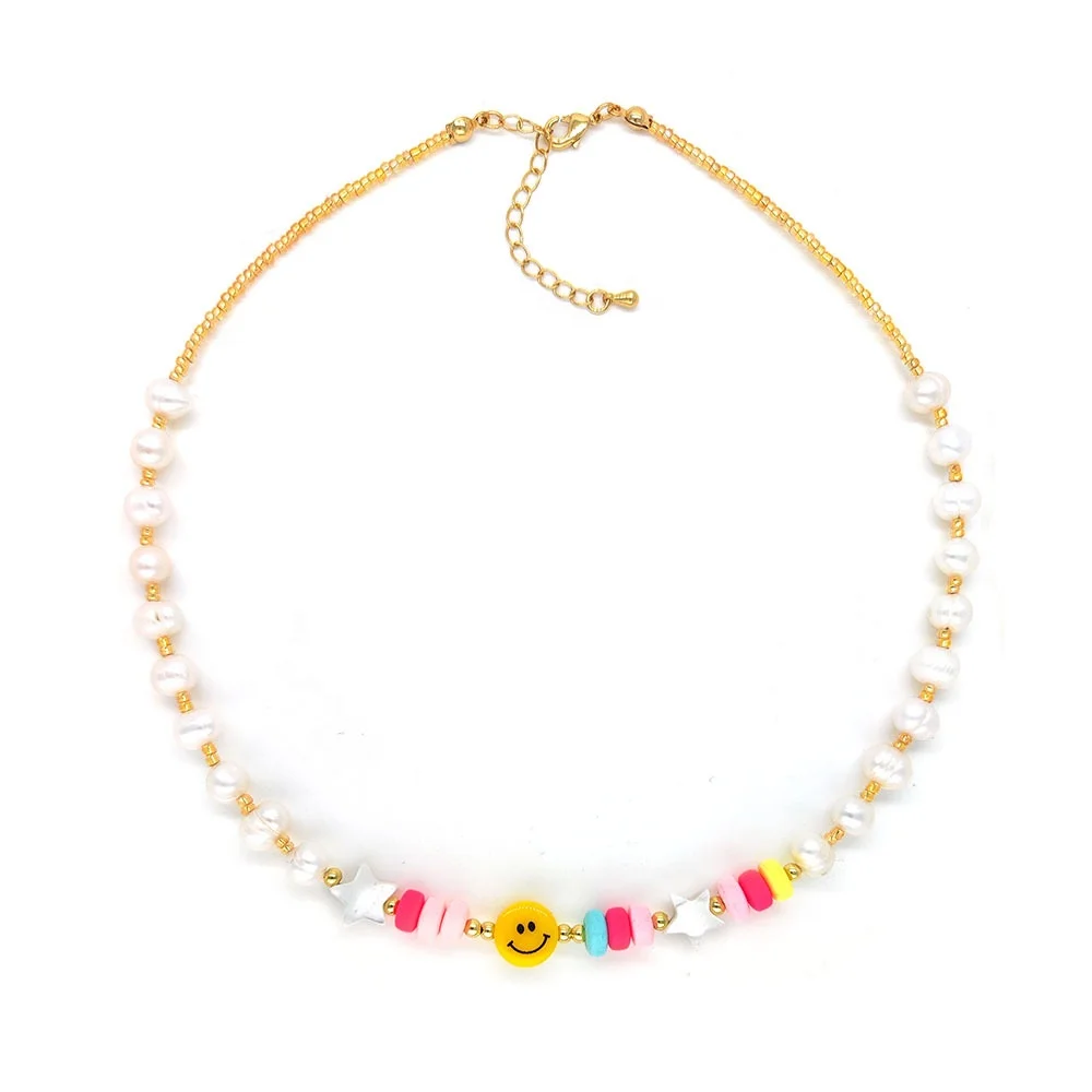 polymer clay murano eye bead choker necklaces natural freshwater pearl beaded necklace summer fashion jewelry girls necklaces