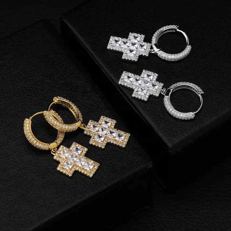 Mister Jewelry silver drop dangle cross earring, cubic zirconia drop earring