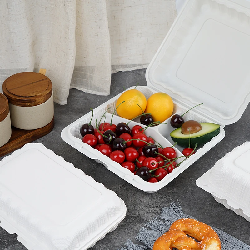 Factory Customized Biodegradable PP Plastic Microwave Disposable Lunch Box 3 Compartment Food Preparation Container