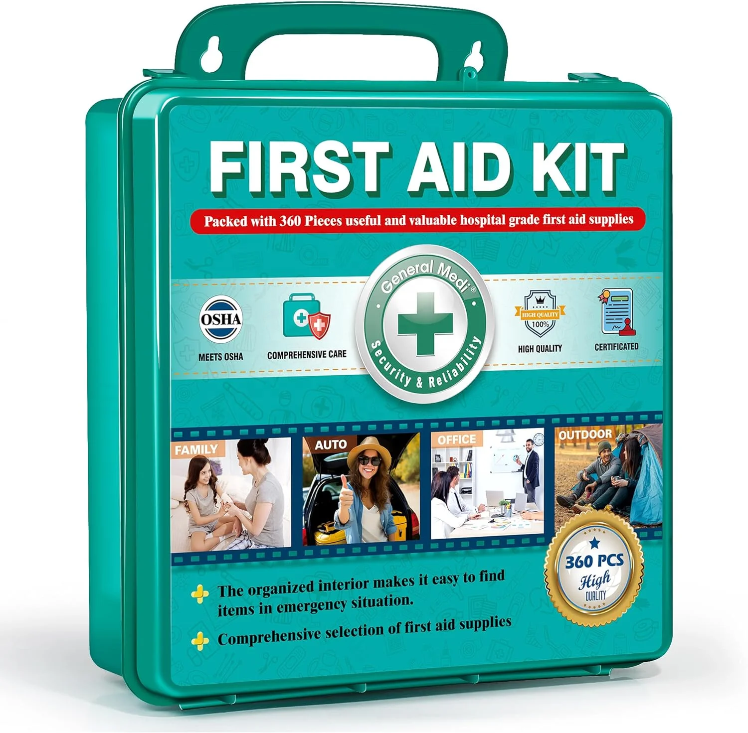 ANSI 2021 Complete 360PCS Eco-Friendly Medical Supplies Waterproof Case First Aid Kit Portable for Emergency Care