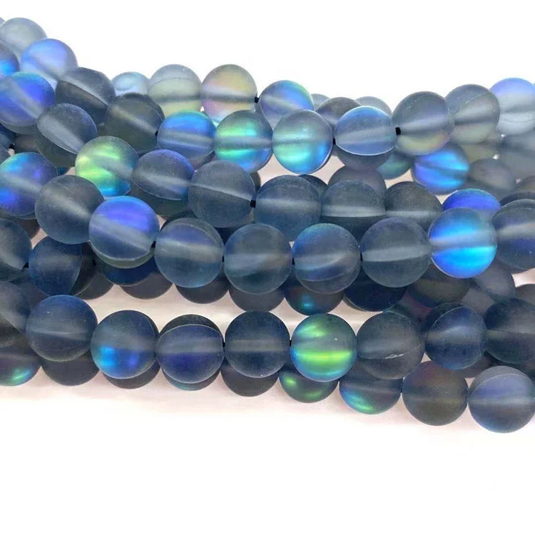 Dark Blue Matte Glass Beads Frosted Crystal  Mermaid Round Beads with Hole for Jewelry Bracelet Necklace Making Crafts DIY