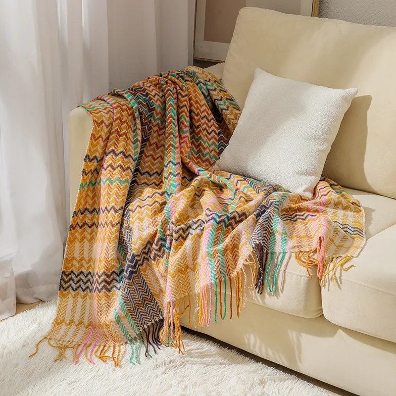High Quality Plain Woven Blanket With Tassel//Striped Warm Camping Blanket Knitted Blanket With Tassel