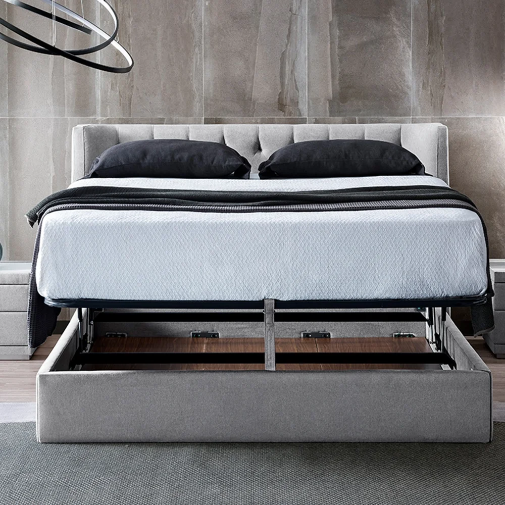 
Online Hot Sell Bed Modern Adjustable Double Bed Bedroom Furniture King Size Grey Bed Frame For Home 