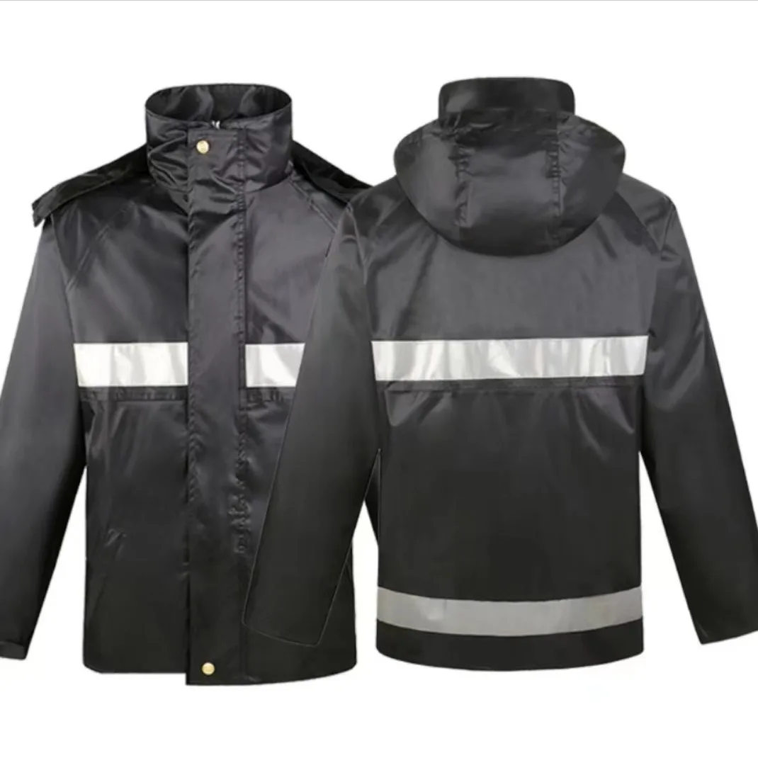 high quality working reflective rain jacket waterproof 2 piece polyester raincoat with hood pvc rain suit