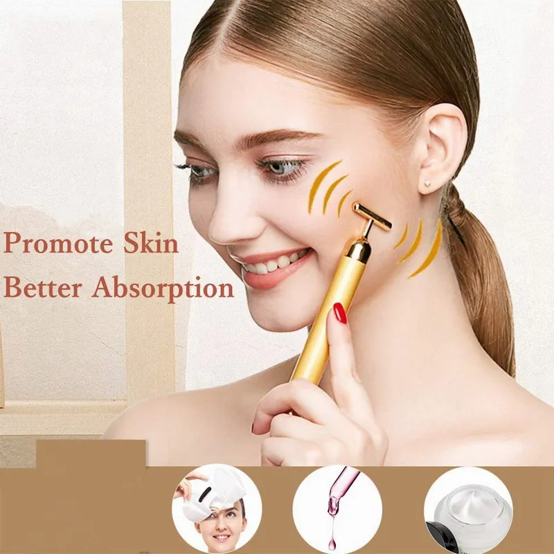Hot Selling Beauty Bar 24K Golden Pulse Facial Massager T-Shape Electric Face Massage Tool