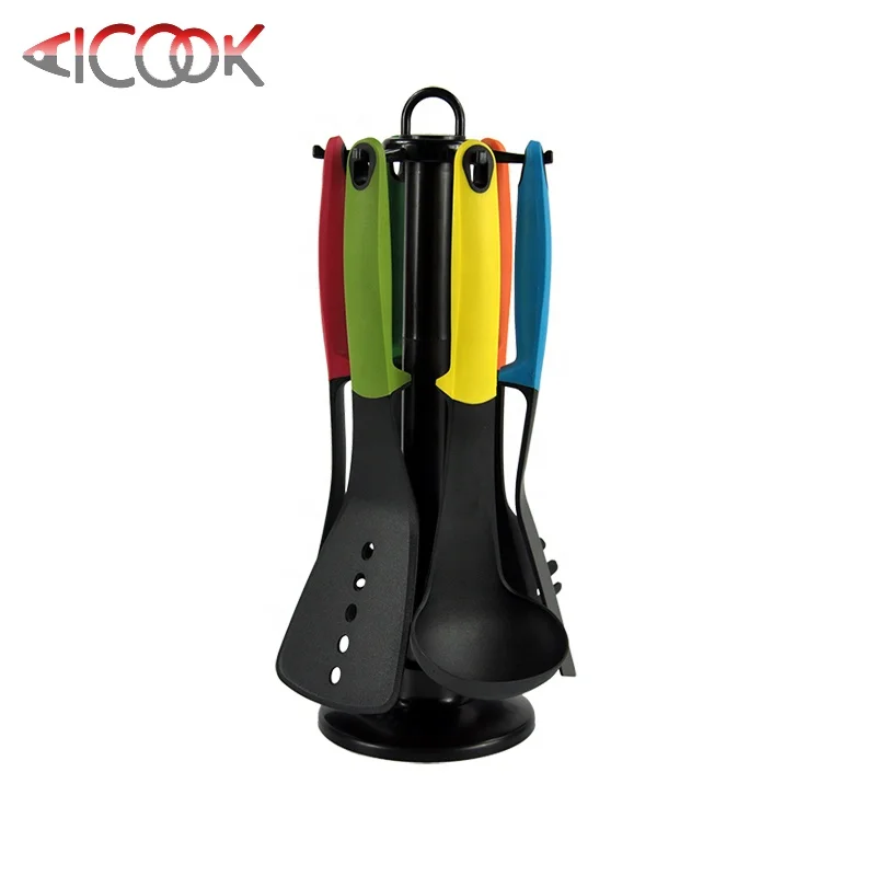 Colorful plastic kitchen cooking utensils set