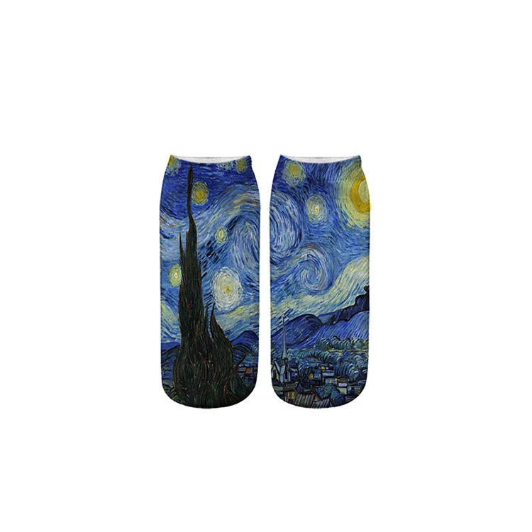 SHANXIN colorful famous paintings pattern funny unisex women art short socks