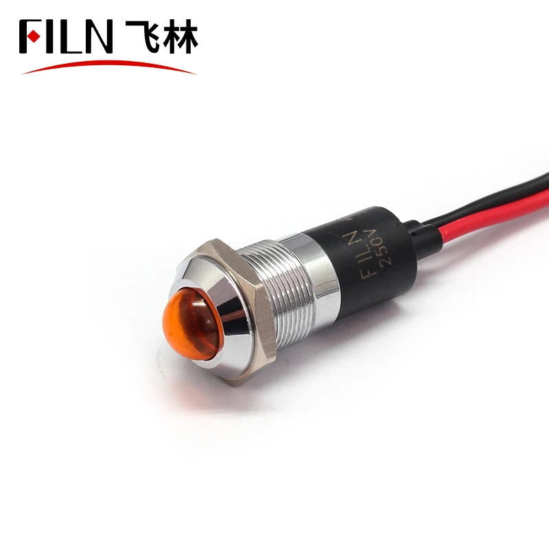 CE 14mm Panel Mount Metal plastic Red 24v 6v 110v indicator light 12V Led Pilot Lamp With 20cm Cable