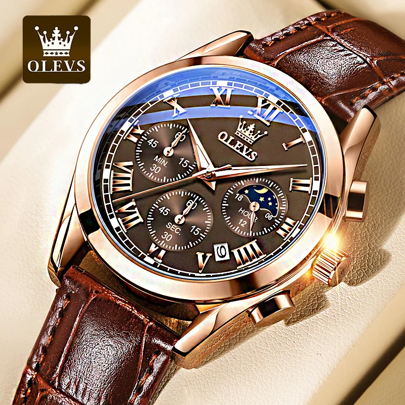 Мужские кварцевые часы OLEVS Elite, деловые водонепроницаемые наручные часы, мужские роскошные дышащие часы с кожаным ремешком, мужские подарки