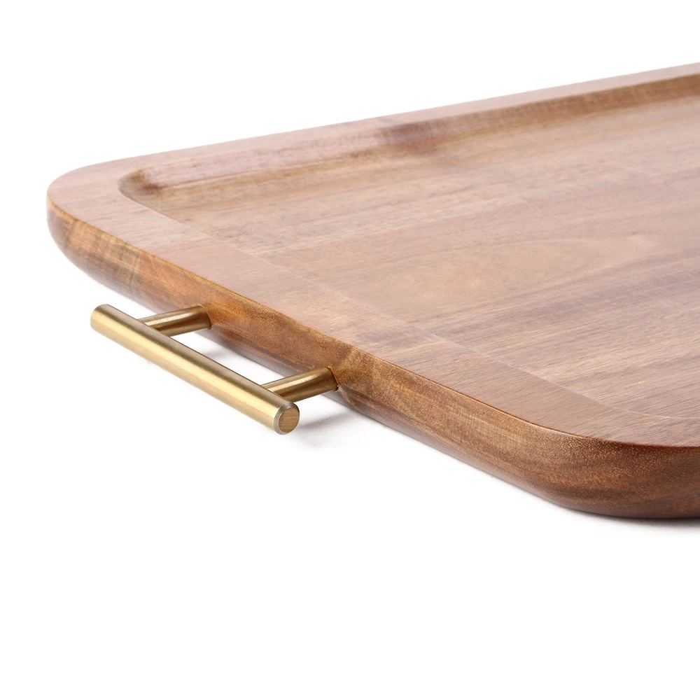 Acacia Wood Serving Tray with Handles Decorative Serving Trays Platter for Breakfast in Bed, Lunch, Dinner