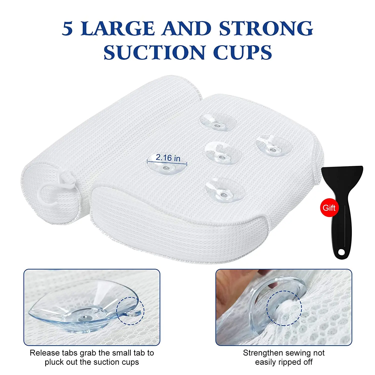 
High Quality Bathtub Pillows with Soft 3D Air Mesh & 6 Large Suction Cups For Shoulder and Back Support 