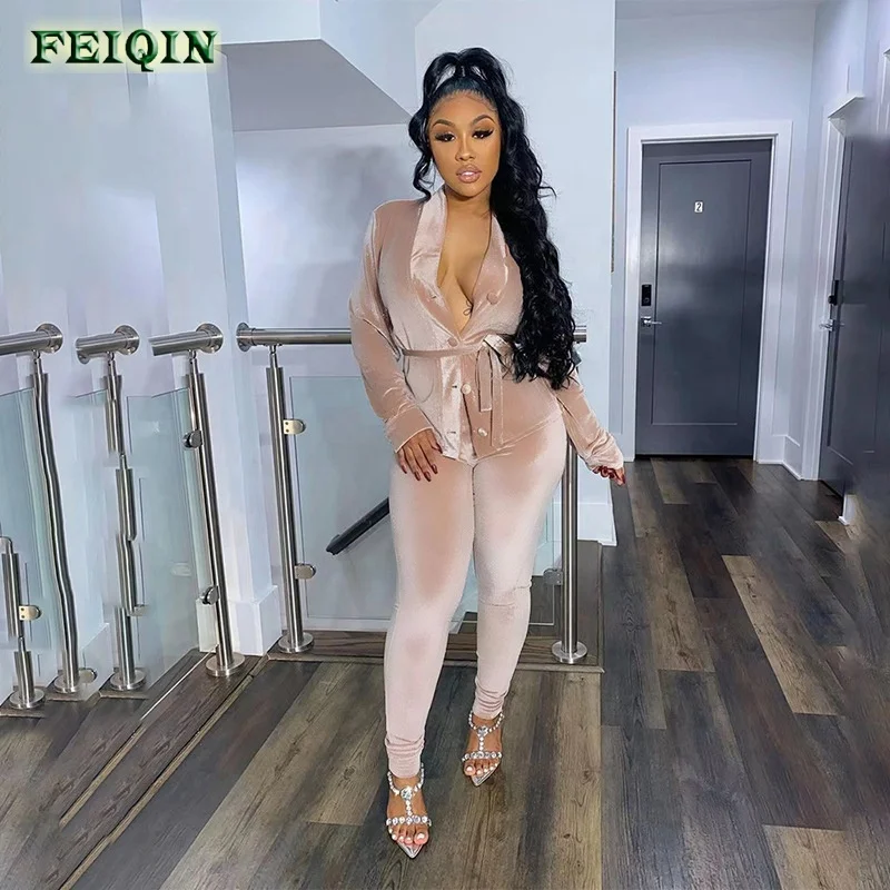 New Arrival Women Crop Coats Jackets Fall Clothing Two Piece Pant Set 2 Piece Pants Set Velvet Tracksuits Sweat Suits Coldker