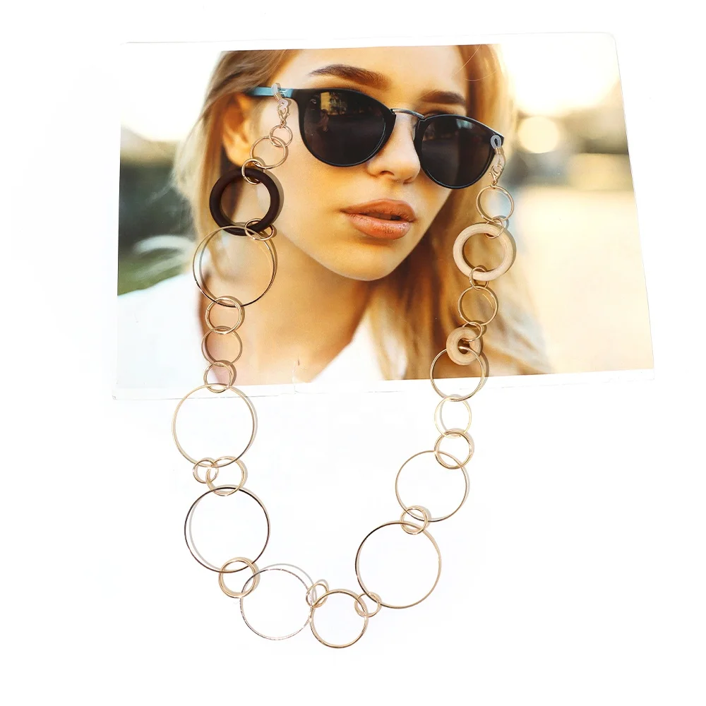 Luxury Natural Wood Gold Metal Loop Eyeglasses Holder Sunglasses Strap Eyewear Necklace Eye Glasses Chain