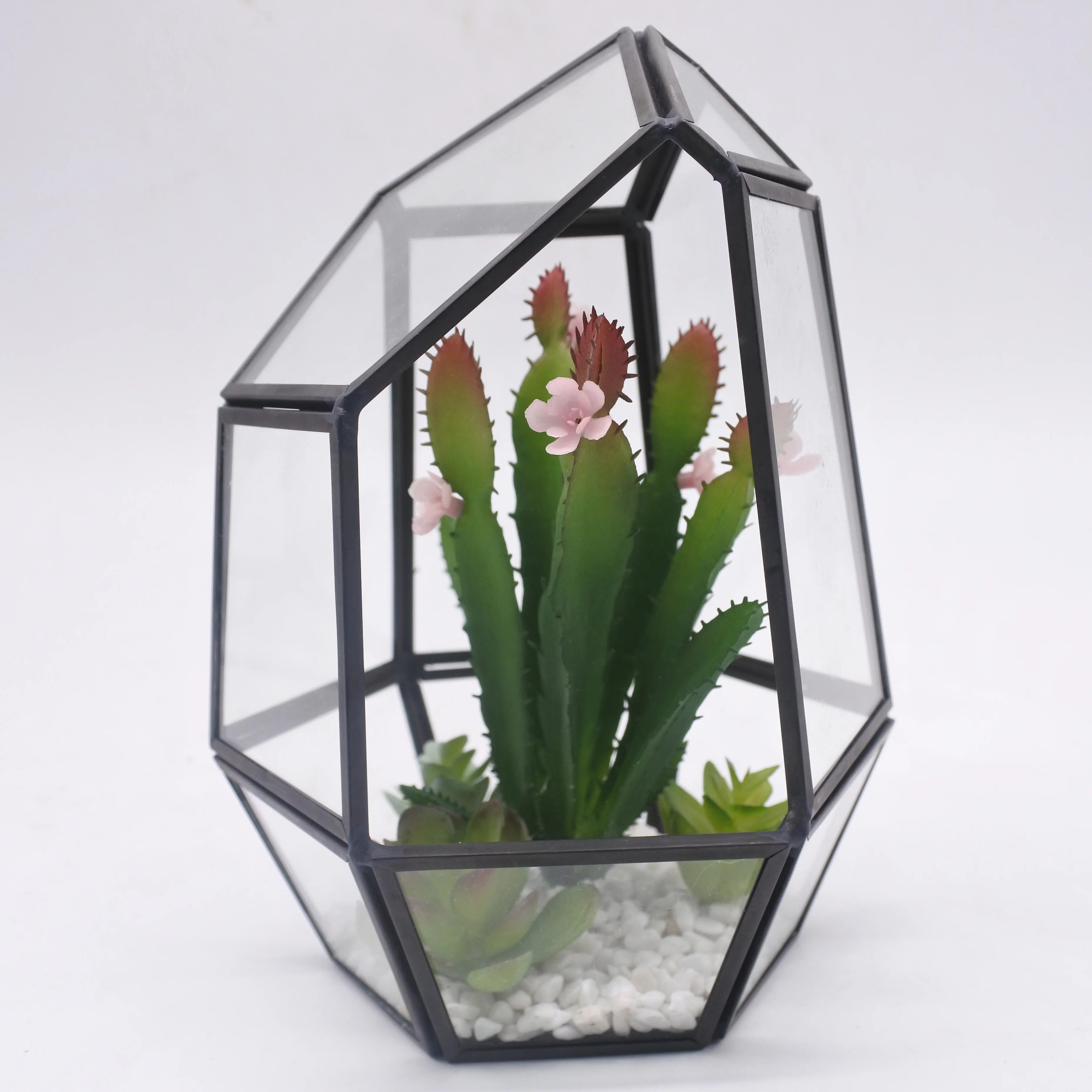 
Black Large Crystal Vases Clear Geometric Glass Terrarium for home and wedding decor 