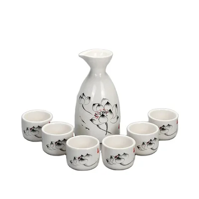 Promotional Japanese Sake Cup Set Cheap White Background Pattern Ceramic Minimalist Chinese Wine Pot And