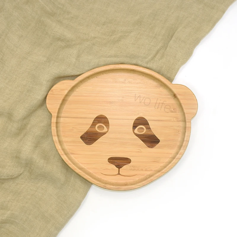 Cute Panda Shape Bamboo Dinner Plate With Silicone Suction Cup Base
