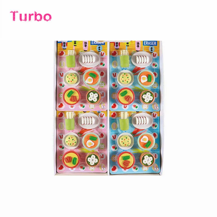 France 2021 New kawaii school stationery products wholesale Creative Kids fashion 3d food shaped rubber eraser set