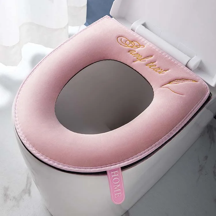 Universal Velvet Waterproof Plush Toilet Cover Set with Handle Warm Toilet Seat Cushion