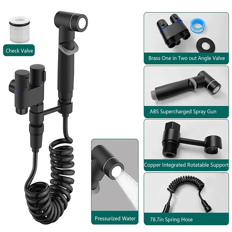 Modern Bathroom Brass High Pressure Handheld Bidet Set One In Two Out Muslim Shattaf Bidet Sprayer For Toilet