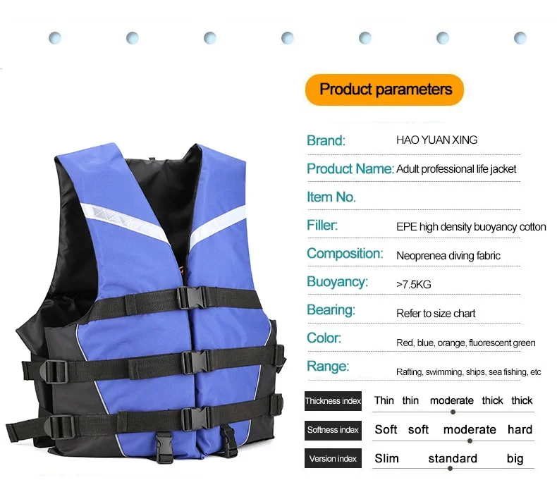 Factory Reflective Strip Water Sports Custom Rafting Surfing Oxford Fabric With Epe Foam Life Vest  For Adult Safety Life Jacket