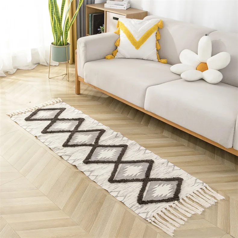 Cotton And Linen Woven Mat With Tassel High Quality Floor Mat Home Decorative Living Room Carpet