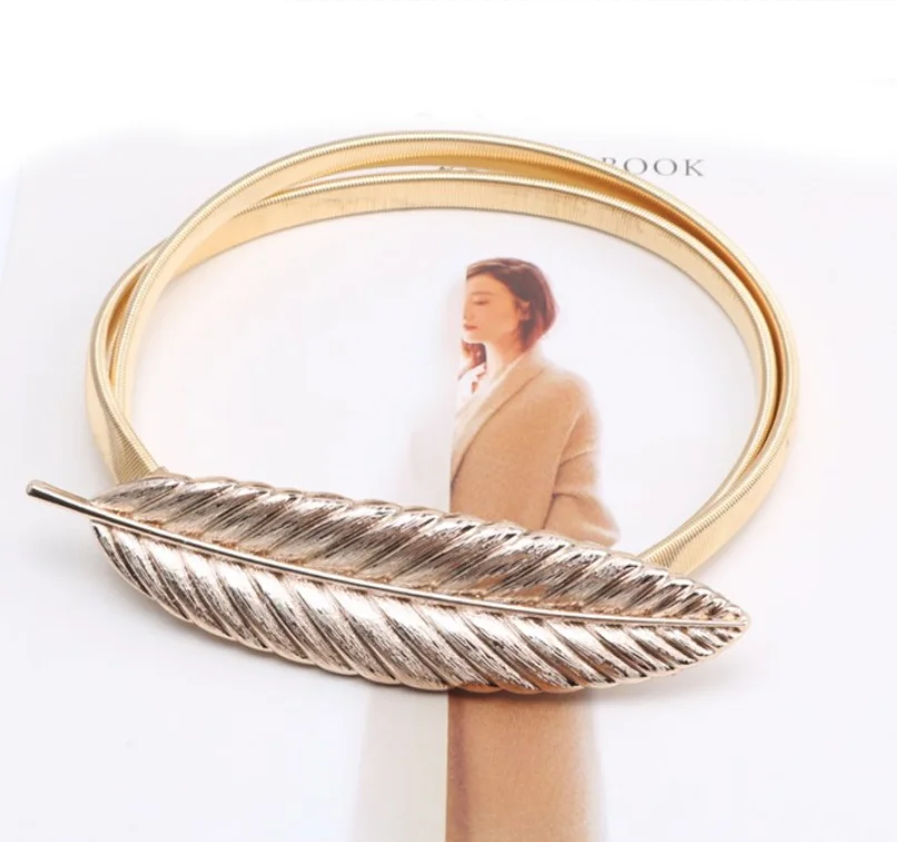 Elastic Belts Women Girl Stretch Skinny Waist Belt Leaf Shape Wedding Designer Metal Female Belt cinturones para mujer