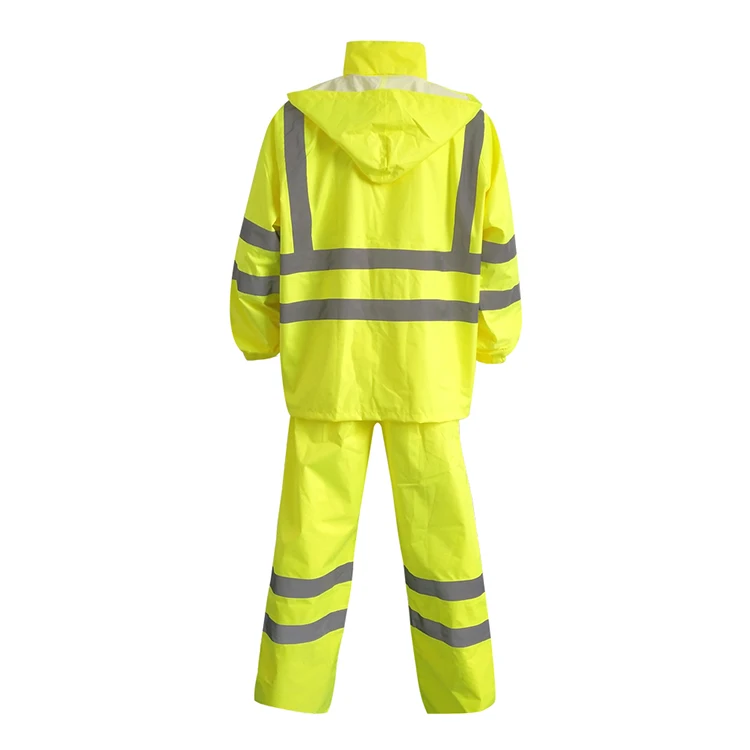 Safety Green Oxford Cloth Rain Jacket Suit Hi Visibility Reflect Security Raincoat With Hood And Reflect Strip