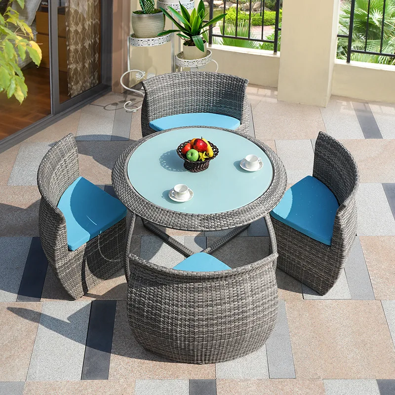 PE Rattan outdoor furniture coffee table and chair waterproof cushion garden balcony coffee tea sofa