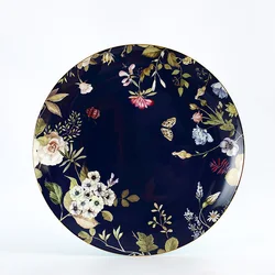 Large Plant Decal Antique Bulk Ceramic Charger Plates Black Dinner Plate For Dinner Restaurant