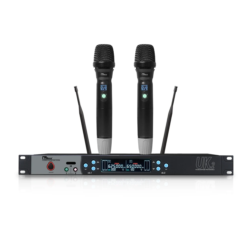 Wholesale Professional 2 Channels Wireless Microphone Handheld UHF Wireless Microphone System