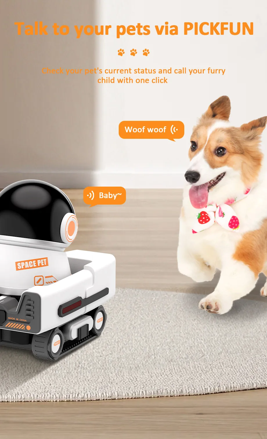 PICKFUN pet cam, pet camera robot, clever dog camera, cat cam with app, vlog camera, pet monitoring camera for vlogging