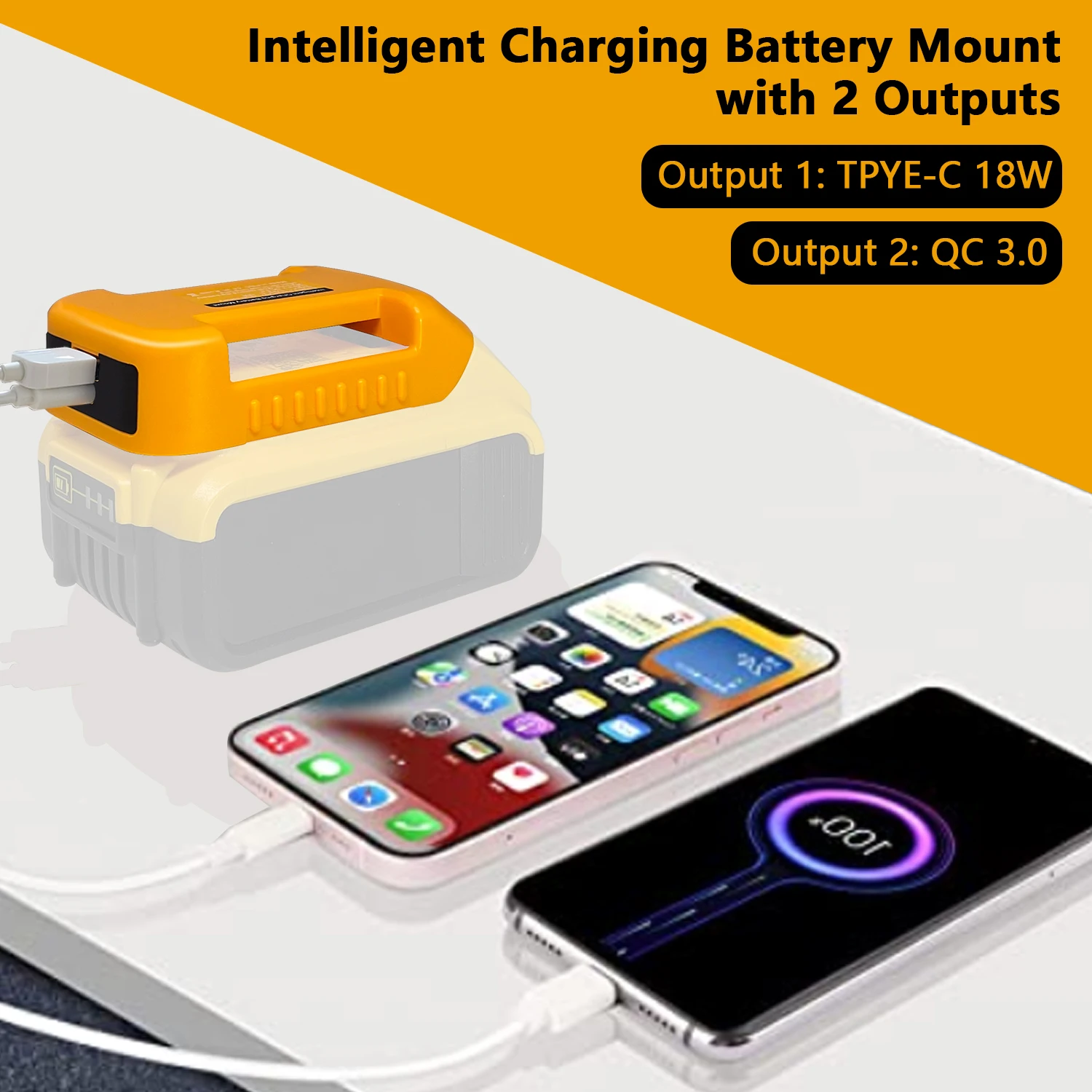 Factory Battery charging adapter with USB quick charger USB C port for Dewalt 20V 60V battery mount charger adapter