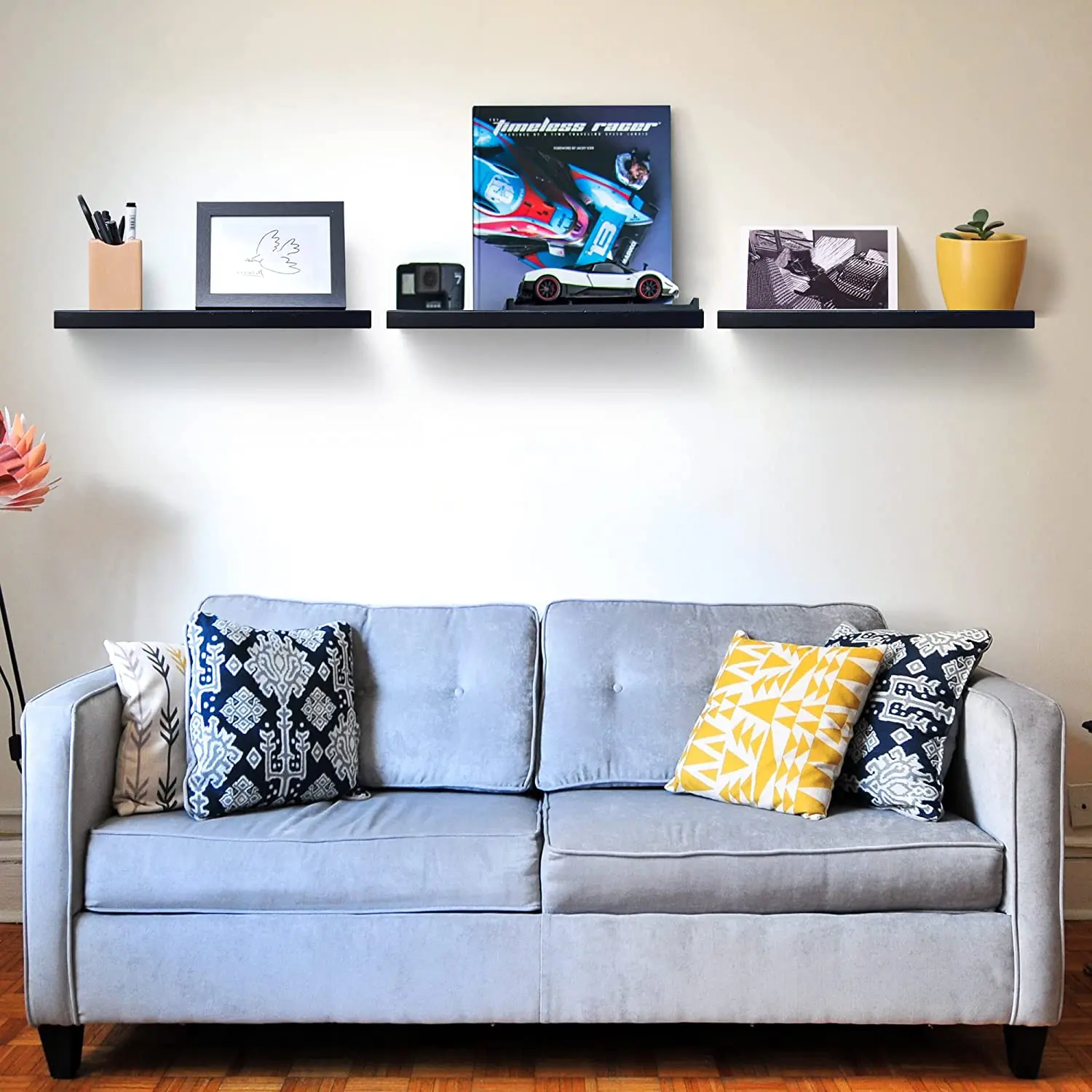 Floating Shelves Black Wood Wall Mounted Shelves with Invisible Brackets for Bedroom Living Room Bathroom Kitchen, Shelves for W
