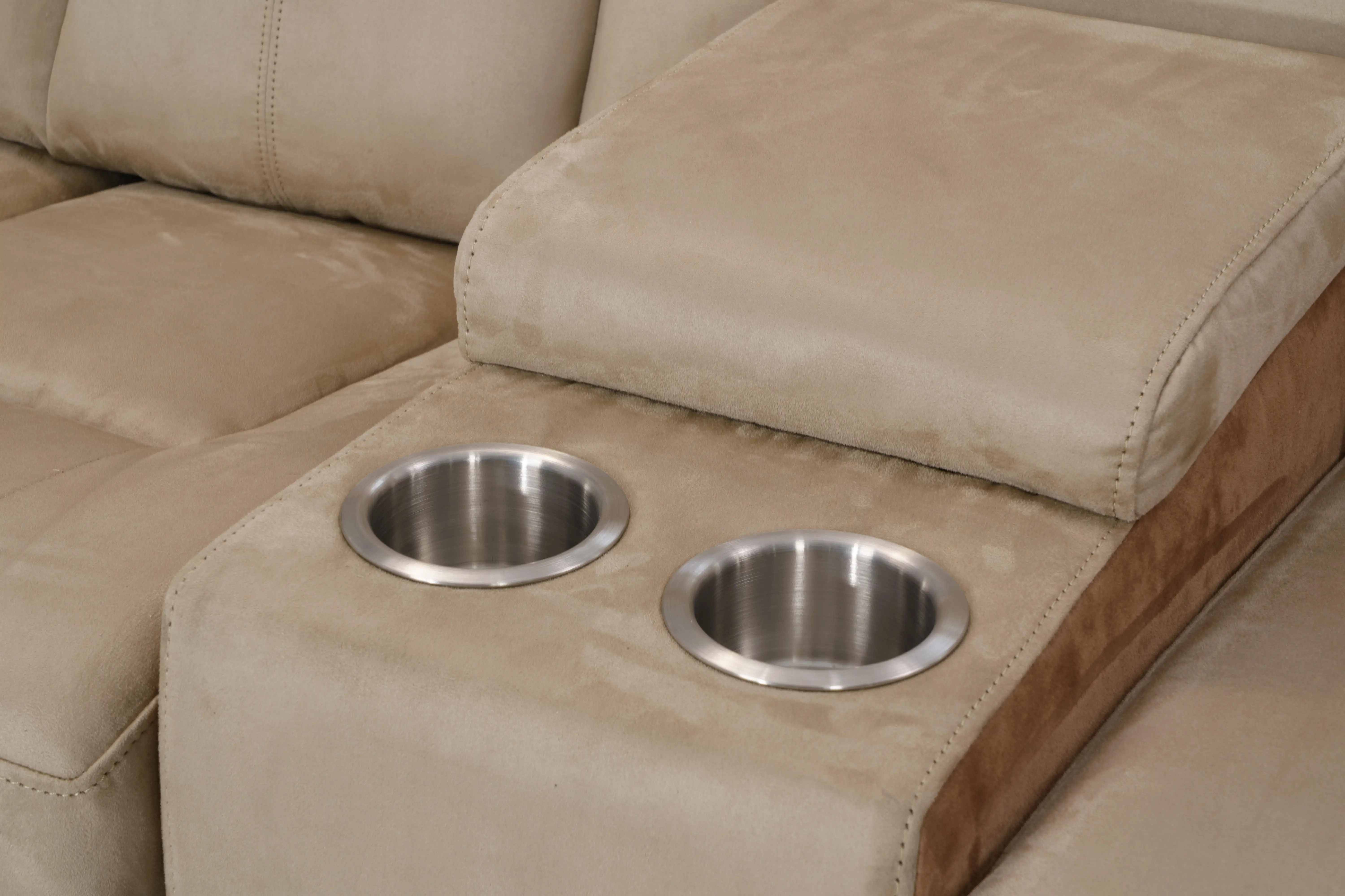 Factory Direct White Leather 4 3 2 1 Cinema Home Theater Sofa With Cup Holders,Computer Table,Storage Arm