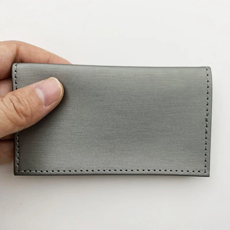 customized emboss logo soft silver pu leather hotel room key ID card holder