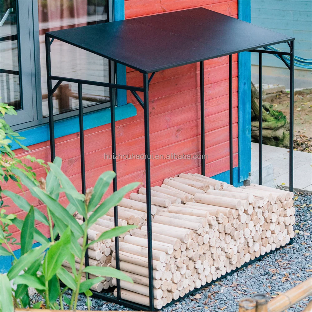 Sturdy Morden Metal Firewood Shelf Wood Storage Log Holder Firewood Rack With Roof