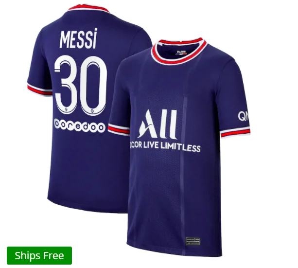 Thai quality  Paris Saint-Germain x Jordan Home Stadium Shirt 2021-2022 - Kids with Messi 30 printing  soccer jersey