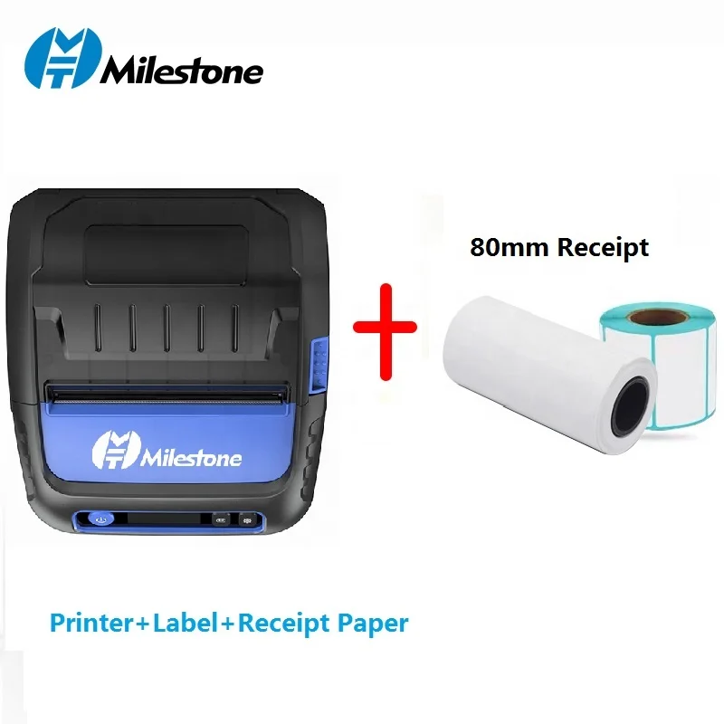 Milestone MHT-P80F Portable Receipt label sticker printer mini size BT USB interface 80mm Mobile Printer for retails
