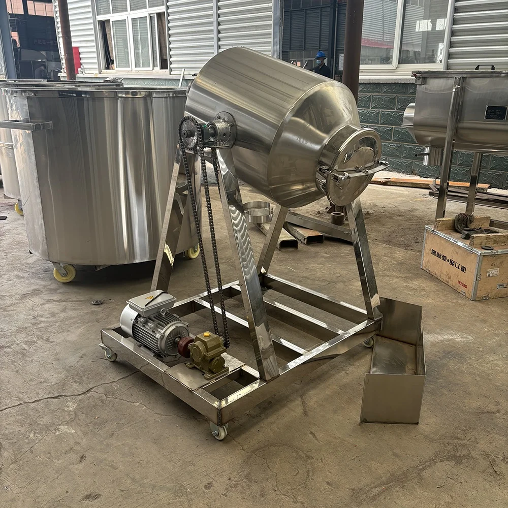 Food grade  flour mixing machine price herbal double conical powder mixing machine 100 kg small dry powder drum lab roller mixer